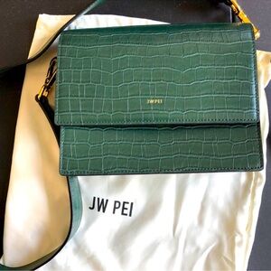 JW PEI Green Croc-Embossed Crossbody Bag